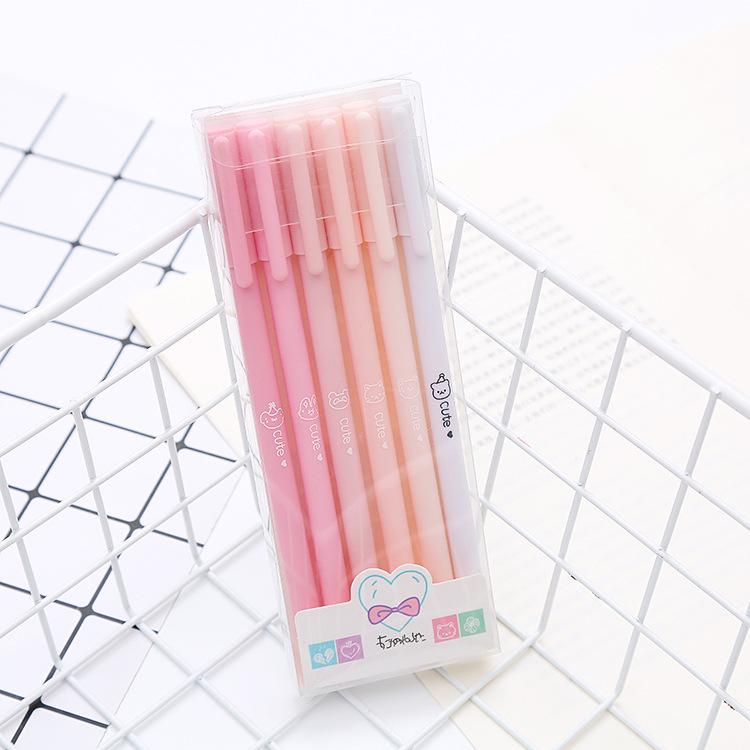 Morandi Color Neutral Pen Set - 6pcs, Black Ink, Ideal for Students & Office, Water-Based Signature Pens