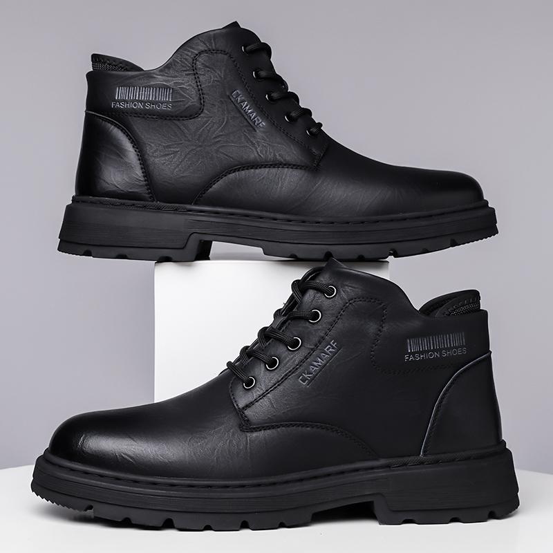 

Мужские ботинки с высоким голенищем из ПУ, на толстой подошве, на шнуровке, ботильоны, повседневные универсальные мужские ботинки 43