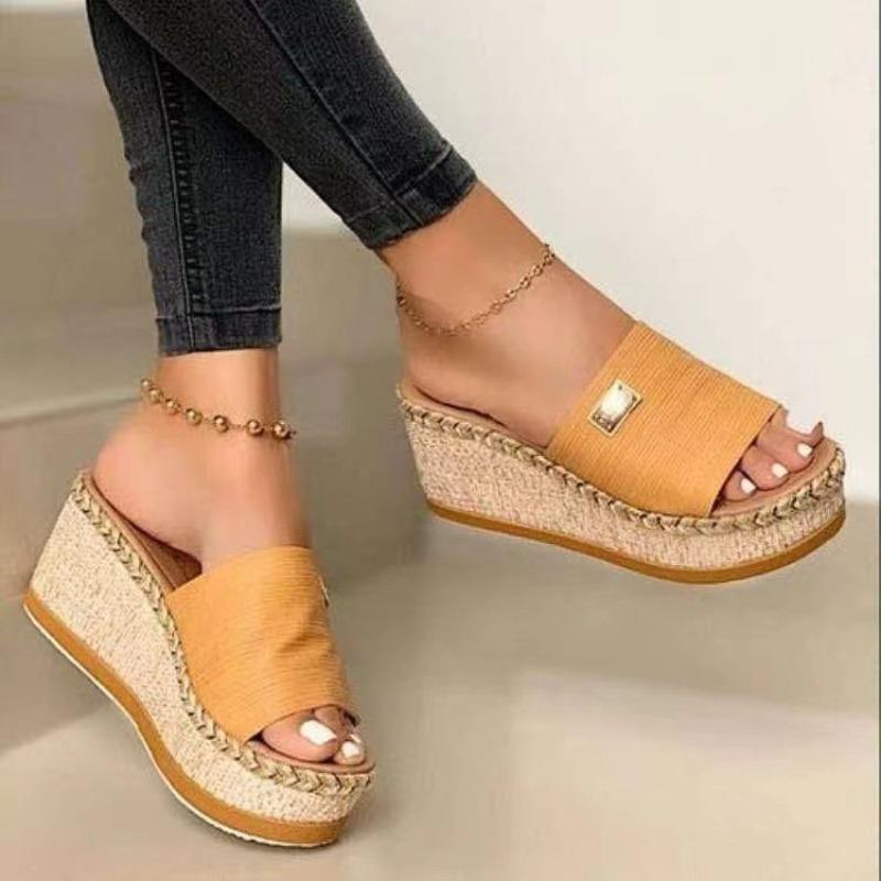 

Shoes New hemp rope woven thick-soled wedge slippers women s large size one-word sandals women s shoes 43 синий