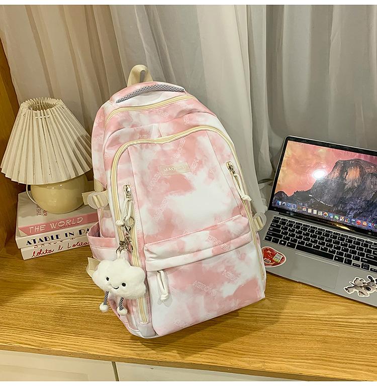 The New Large-capacity Multi-compartment Schoolbag Is Tie-dyed, Cute and Sweet Literary Backpack, Versatile Casual and Lightweight Make-up Bag.