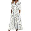 Floral Print V-Neck Mid-Sleeve Casual Dress with Pockets, Button Front, Loose Fit - White/Light Blue/Pink