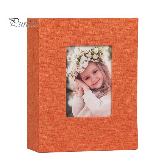 Portable Photo Album Linen Cover Picture with Front Window 100 Photos Durable 4x6 Slip-in Book for Wedding Vacation Family Baby Pictures
