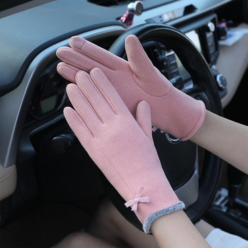 German Velvet Gloves, Warm Ladies Autumn and Winter Students Korean Version of Cute Cycling and Driving Touch Screen Thin Gloves