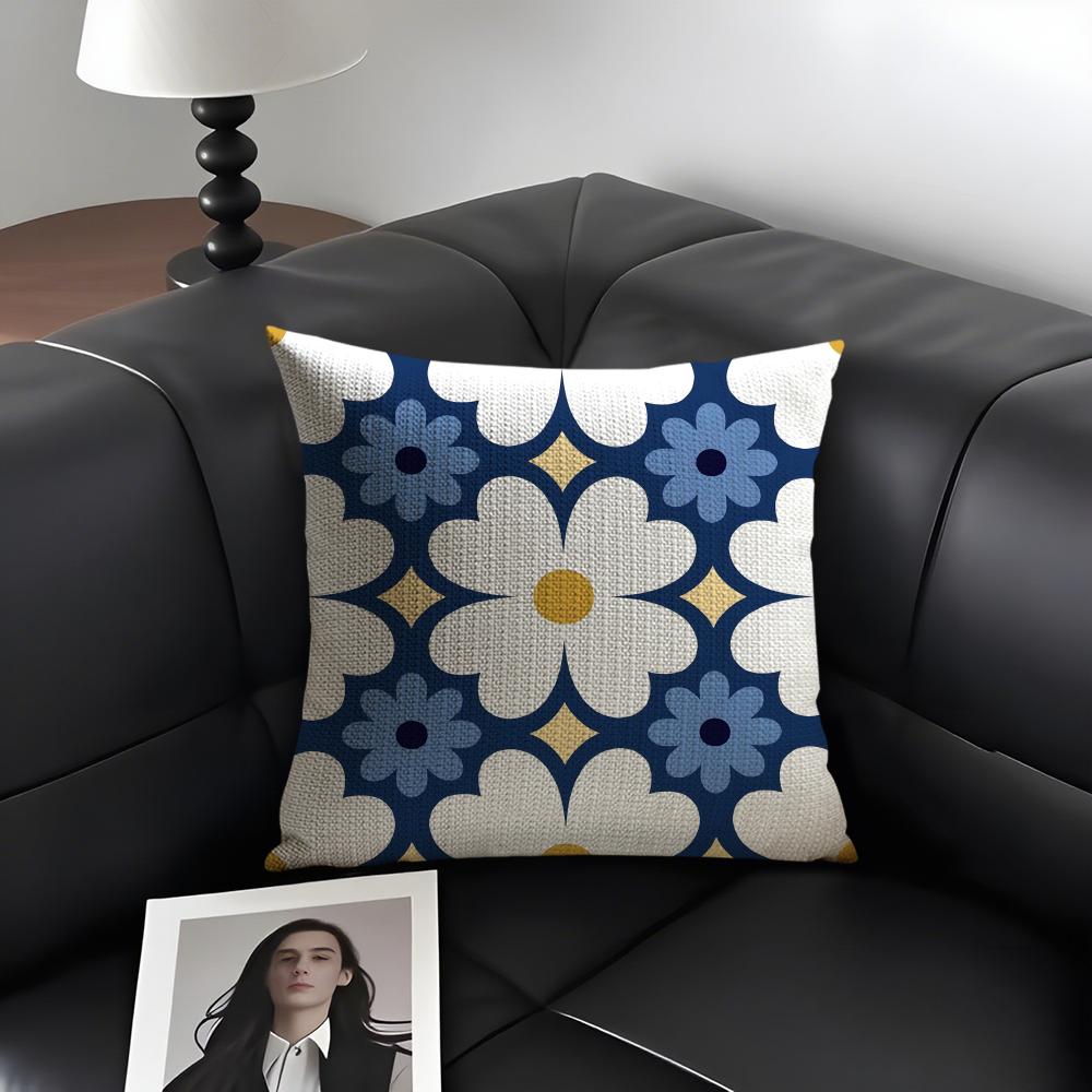Symmetrical Pattern Cushion Cover Natural Linen Organic Fabric DoubleSided Printing Sofa Home Decor Gift Pillow Case