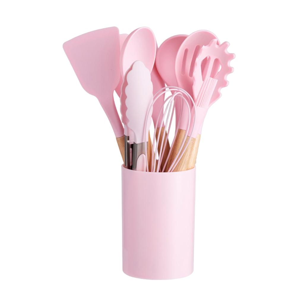 Kitchen Utensils Set 12 Pieces Nonstick Silicone Cooking Utensils Wood Handle Silicone Cooking Utensils Set With Holder Dishwasher Safe