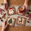 Winter Holiday Housewarming Gifts 4Pcs Christmas Coasters Set, Non-slip Wood Cup Mats with Cork Base Tree Drink for Hot Drinks, Decorative Patchwork