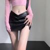 Retro American Low Waist Bodycon Mini Skirt with Slit