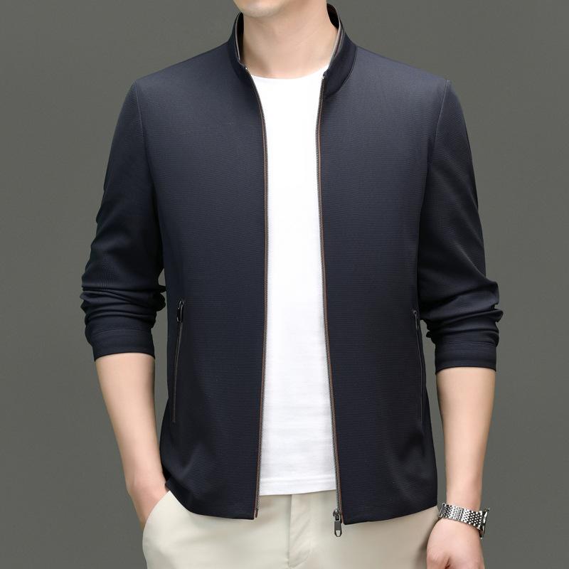 Genuine Men's Jacket Spring and Autumn New Style Mulberry Silk Business Casual Stand Collar Administrative Cadre Men's Jacket
