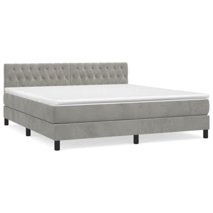 3141497 vidaXL Lit à sommier tapissier et matelas Gris clair 180x200cm Velours