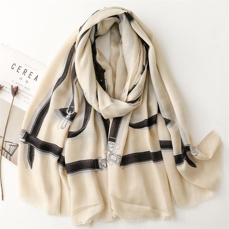 

Европейский и американский стиль осенне-зимний шарф из хлопка и льна на ощупь с цепочкой MO Design - Теплая шаль для женщин 180*88 бежевый