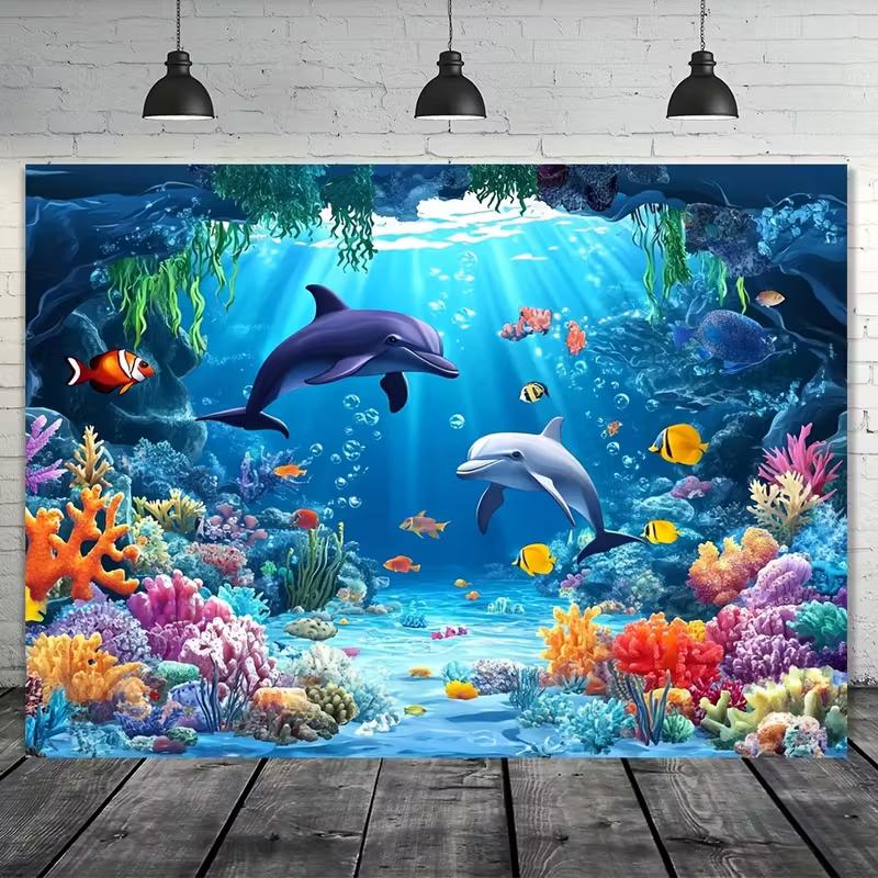 

2D Ocean Dolphin Fish Backdrop Cloth for Home Decor 47.2x31.5inch/120*80cm