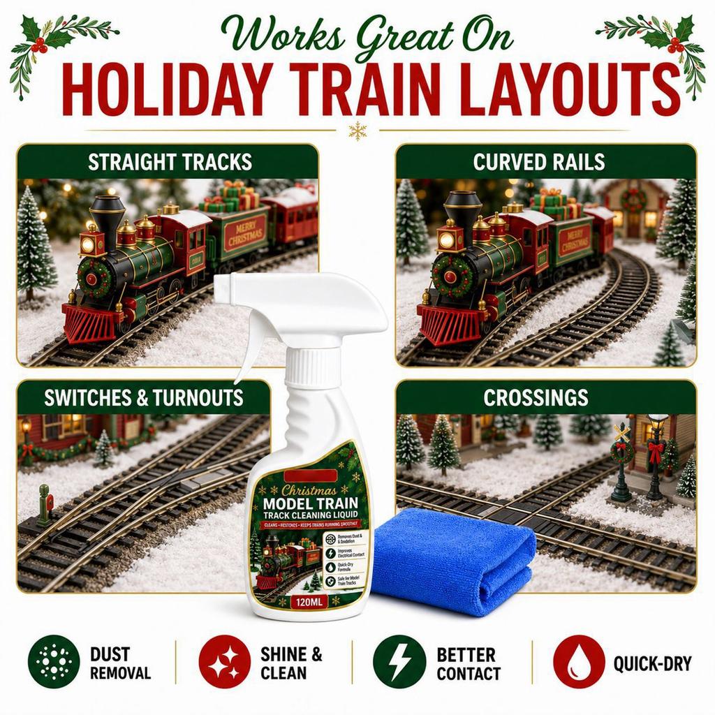 Christmas Model Train Track Cleaner Solution (120ml) with Microfiber Cloth