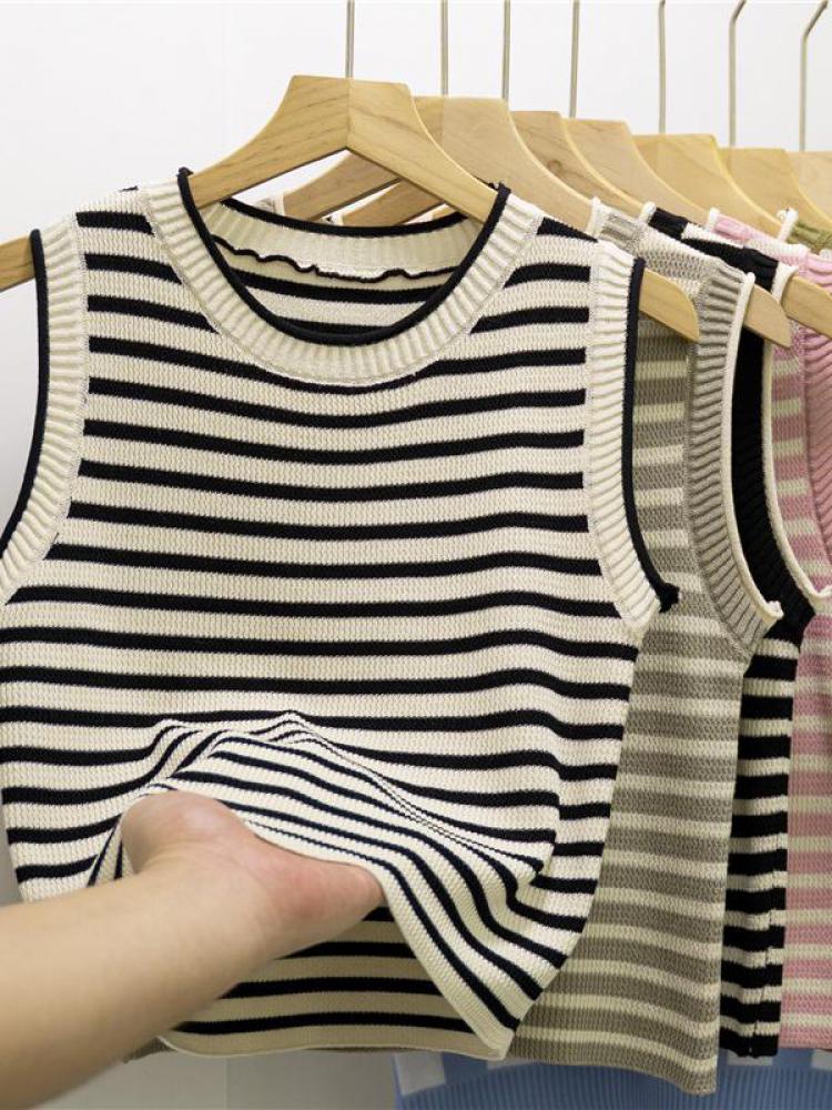 New 2026 Basic Bottoming Striped Chain Elasticity Vests Women Tank & Camis Summer Wild Crop Short Tops