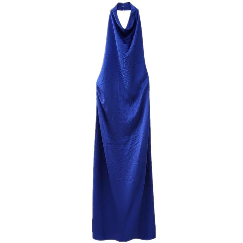 

Fashion Style Winter New Women s Clothing Stylish Temperament Wild Backless Halter Dress 9409980 446 Iron Blue L