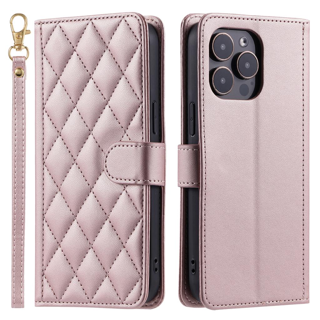 For iPhone 14 Pro Max Leather Phone Case with Wallet Rhombus Grid Pattern