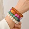 Bohemian Multi Color Resin Bead Bracelet for Women,18K Gold Plated Stainless Steel, Waterproof Summer Beach Vacation Jewelry