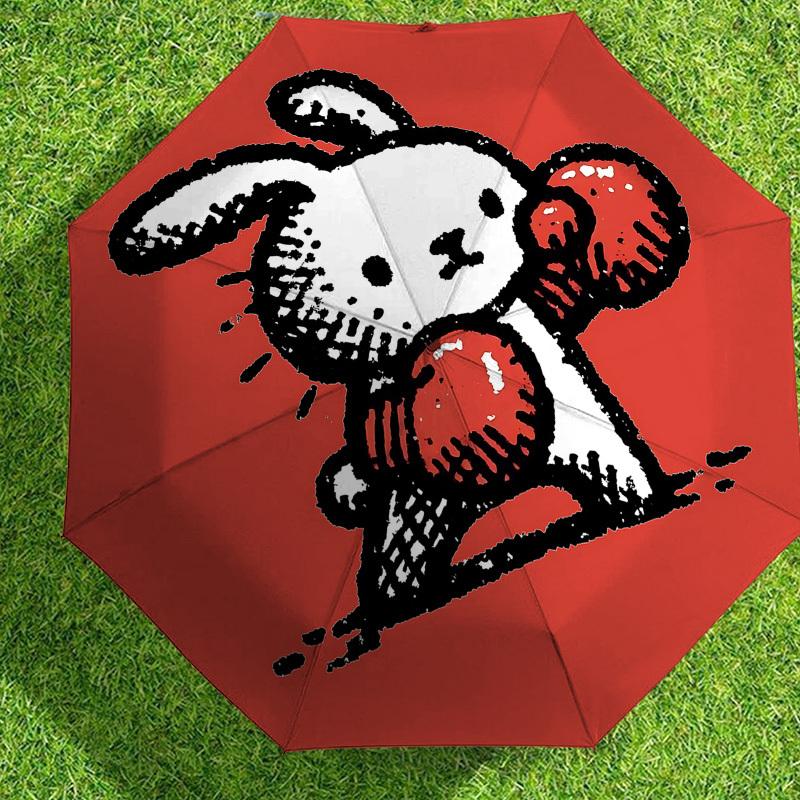 Adorable Lapin avec Balle Rouge: Design de parapluie unique - Parfait pour les aventures en plein air, Essentiels de voyage 001