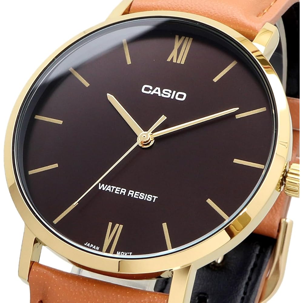 Casio MTP-VT01GL-5B Quartz Men's Watch Gold Tan Leather Band Imported Model