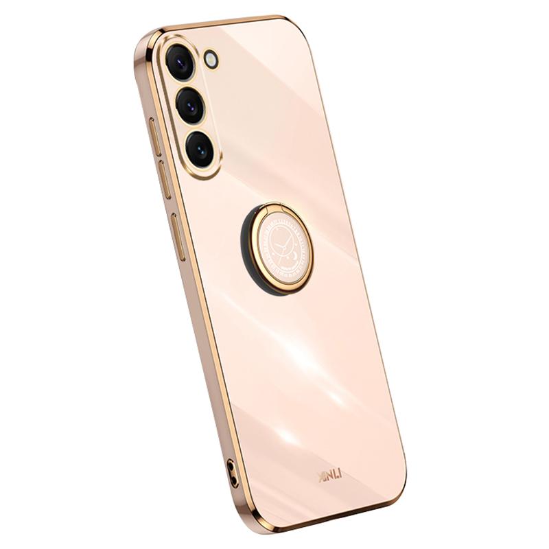 

XINLI For Samsung Galaxy S24 Case Electroplated TPU Phone Ring Kickstand Back Cover Pink