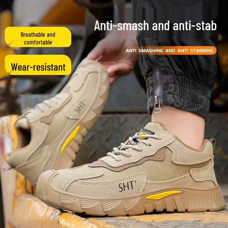 Men's Anti-Smash Steel Toe Work Shoes – Lightweight, Breathable, Puncture-Resistant, Anti-Slip, and Comfortable Construction Site Safety Footwear.