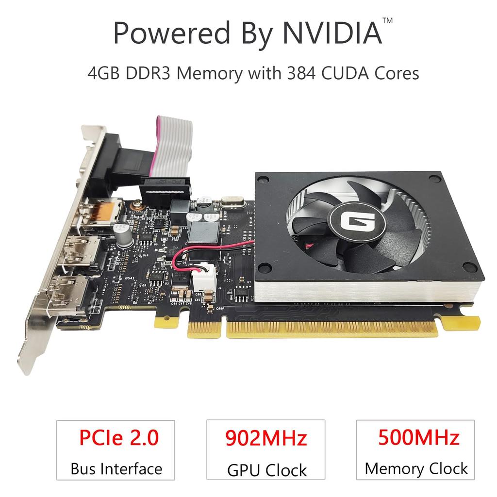 GeForce GT 730 Graphics PCI Express DirectX 2X Low GPU for and Compatible with Windows 11 Card, 4GB, DDR3, 64-bit, x8, 12, HDMI, Profile, Entry-Level