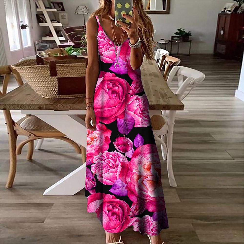 Buy Women Deep V-neck Dress Sleeveless Sling Dress Summer Long Dress ...