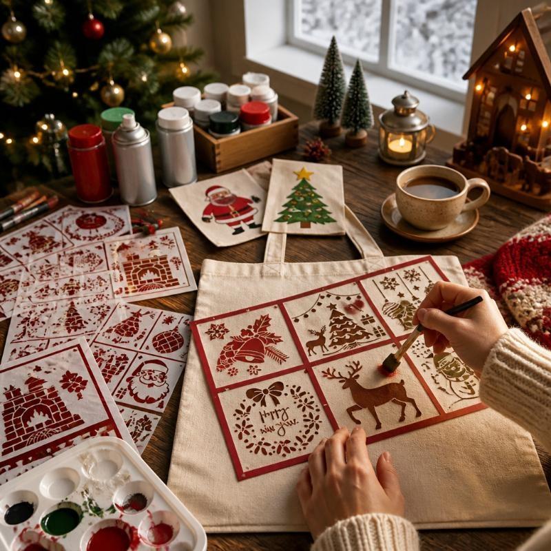 12/16Pcs Christmas Series Painting Stencils Reusable Washable For Watercolor Stone Graffiti And More