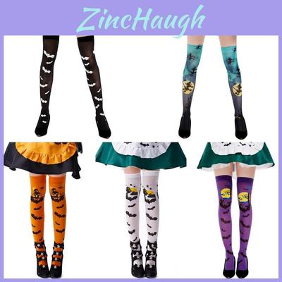 Halloween Ladies Bat Print Over Knee Cosplay Costume Stockings Comfortable Polyester Material