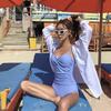 Source Korean Swimsuit Triangular One-piece Steel Bracket Gathers Hot Spring Vacation Swimsuit