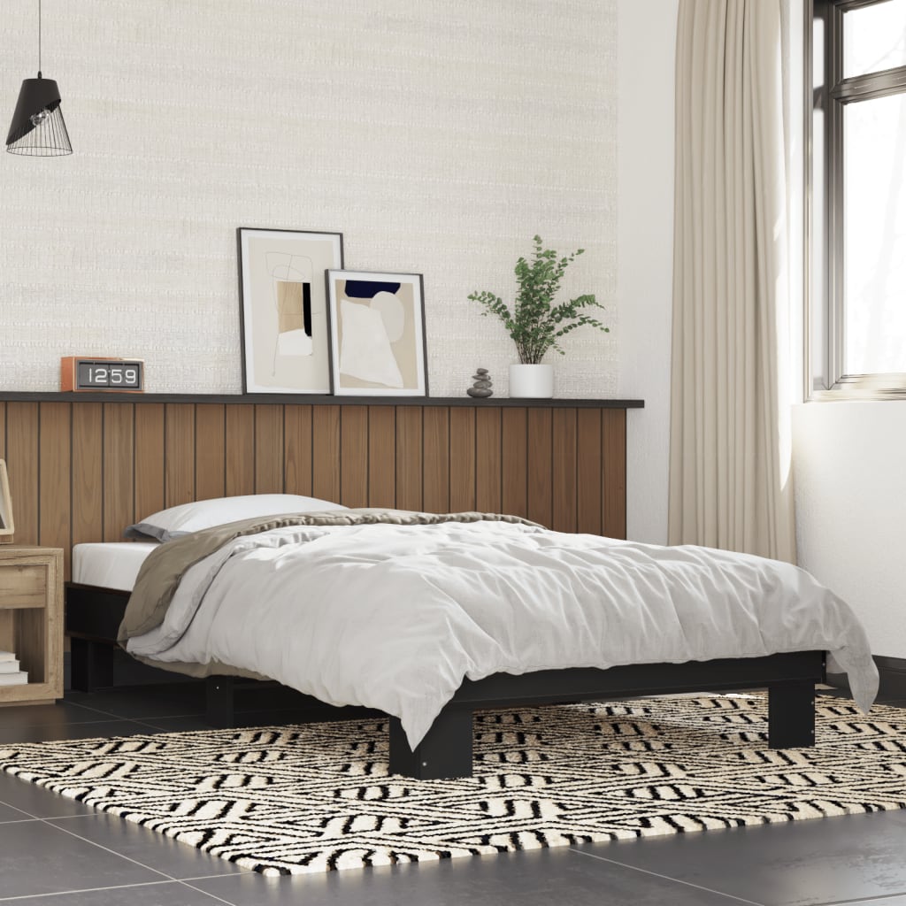 Black Bed Frame 90 x 190 cm Particleboard and Metal