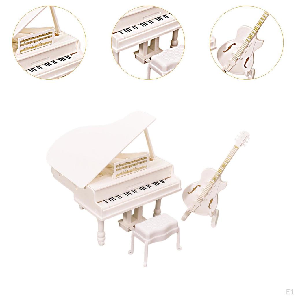 1/12 Puppenhaus Klavier Gitarre mit Hocker Mini Möbel Spielzeug DIY Projekte Simulationsmodell für Schlafzimmer