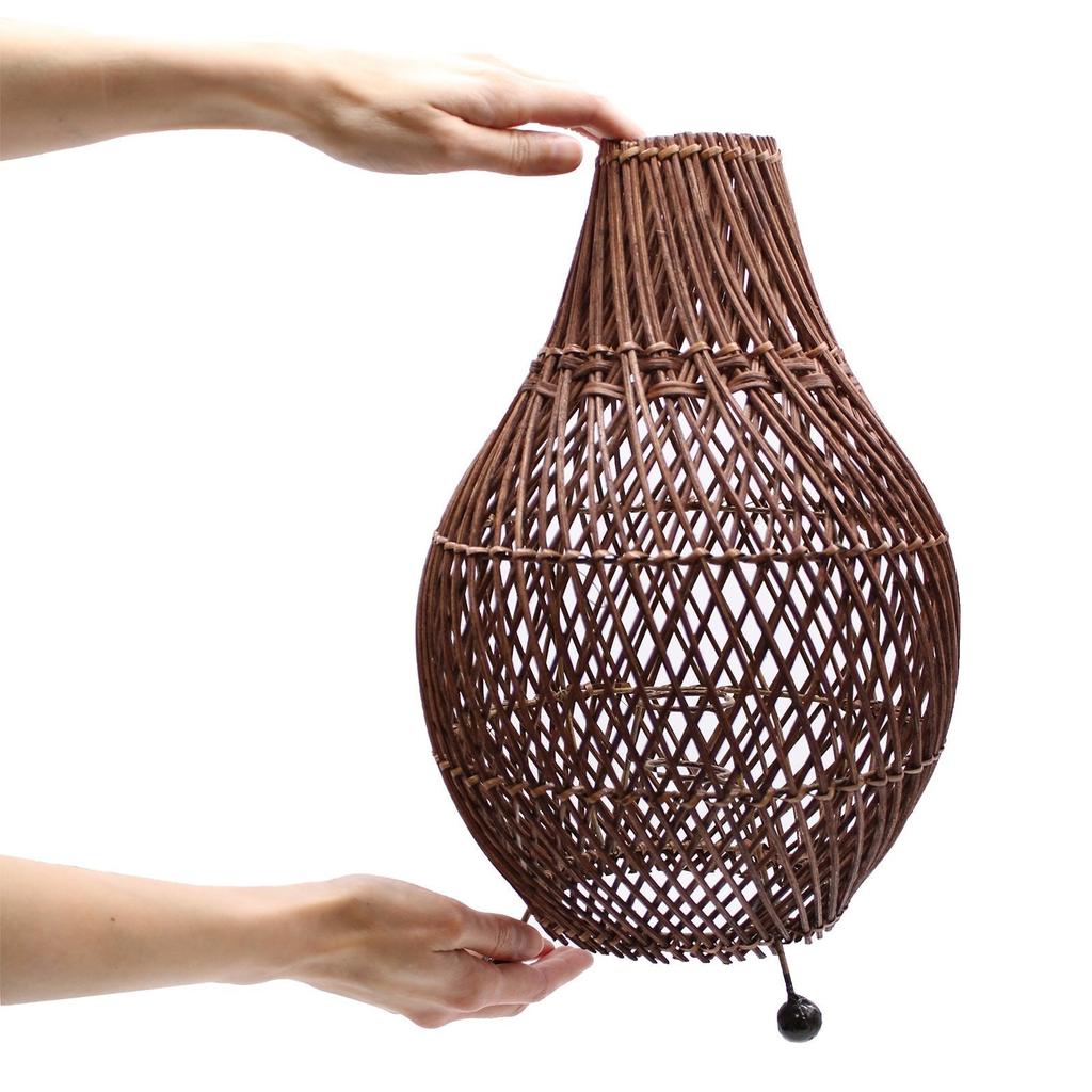 Rattan Table Lamp With UK Plug Dark Brown