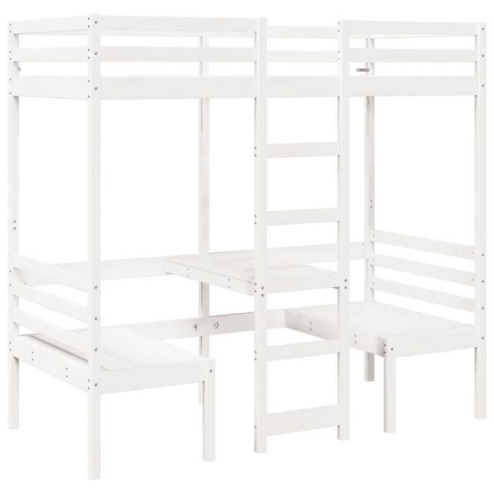 VidaXL Mezzanine Bed with Desk and Chairs White 90x190 Cm Solid Pine, Mezzanine Bed Frame, Cabin Bed Frame, 3308560