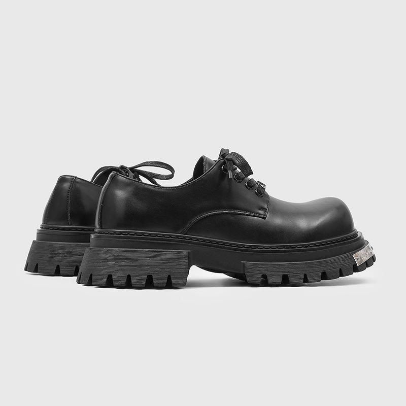 Casual men's lace-up big head glossy derby shoes metal thick-soled heightening shoes-J