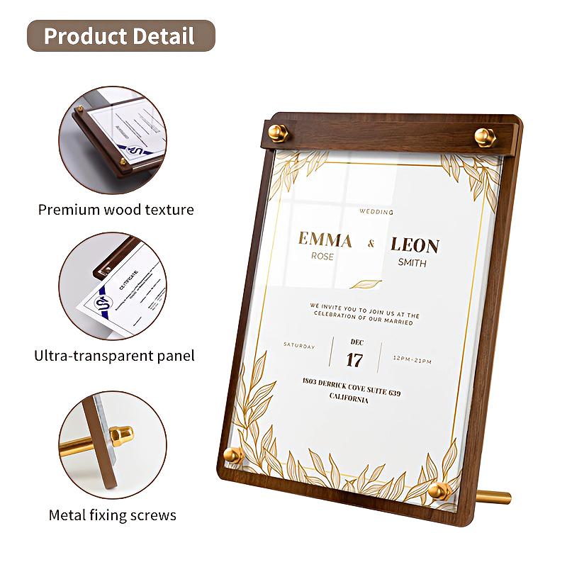 1PC Solid Walnut Wood Top Display Clipboard Restaurant High-grade Coffee Price List Dinner Acrylic Menu Table A4/A5/A6