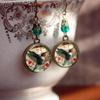 Grüne Perlenblume Kolibri Hängeohrringe Retro Antik Bronze Vogel Glasohrringe Damenschmuck Geschenk