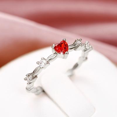Huitan Versatile Dainty Ring Lady Engagement Ceremony Accessories with Heart Zirconia Delicate Female Wedding Party Jewelry Gift