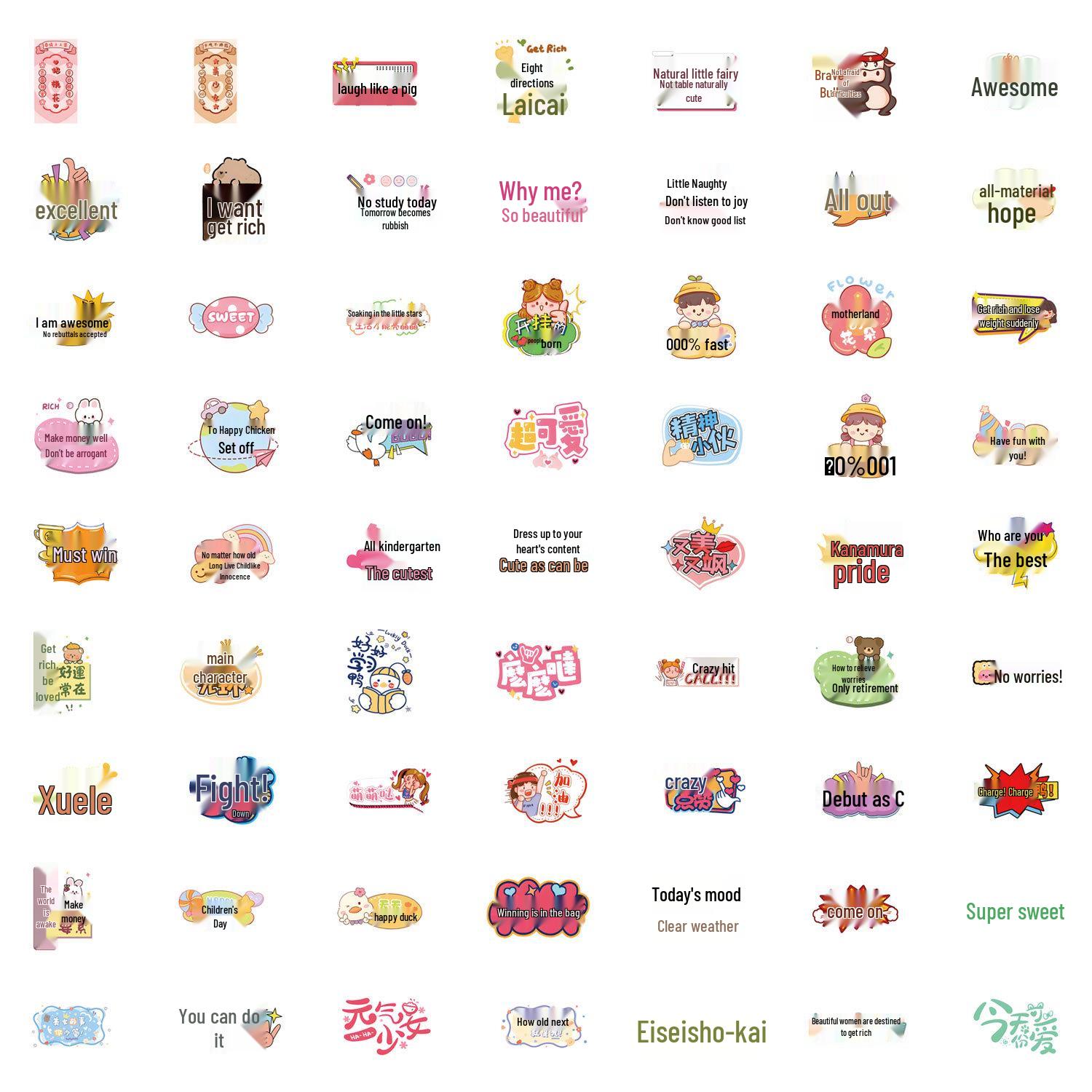 

60 Fun Cartoon Motivational Sticker Sheets for Journals, DIY Stationery, Phones, and Laptops