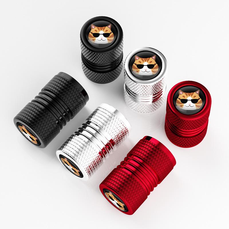 Neutral Cartoon Cat Schrader Valve Stem Caps, Creative Decor Air Nozzle Caps For Car Motorcycle Mountain Road Bicycle