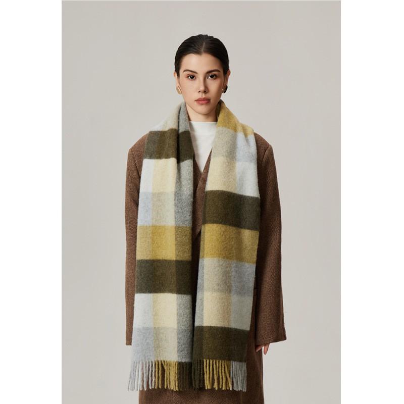 Womens Extra Long 100% Wool Scarf Winter Warm Plaid Shawl Soft Knitted Wrap Cold Weather