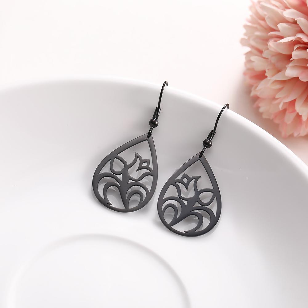 Vintage Hohl Damen Blume Ohrringe Schmuck Edelstahl Wassertropfenform Geometrisch Ohrring
