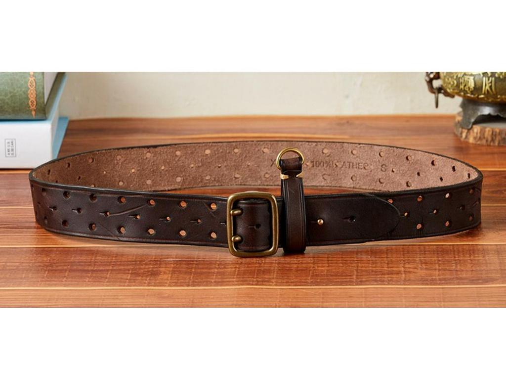 Korean Style Double Pin Buckle Leather Belt for Men - Genuine Cowhide Retro Youth Jeans Waist Belt