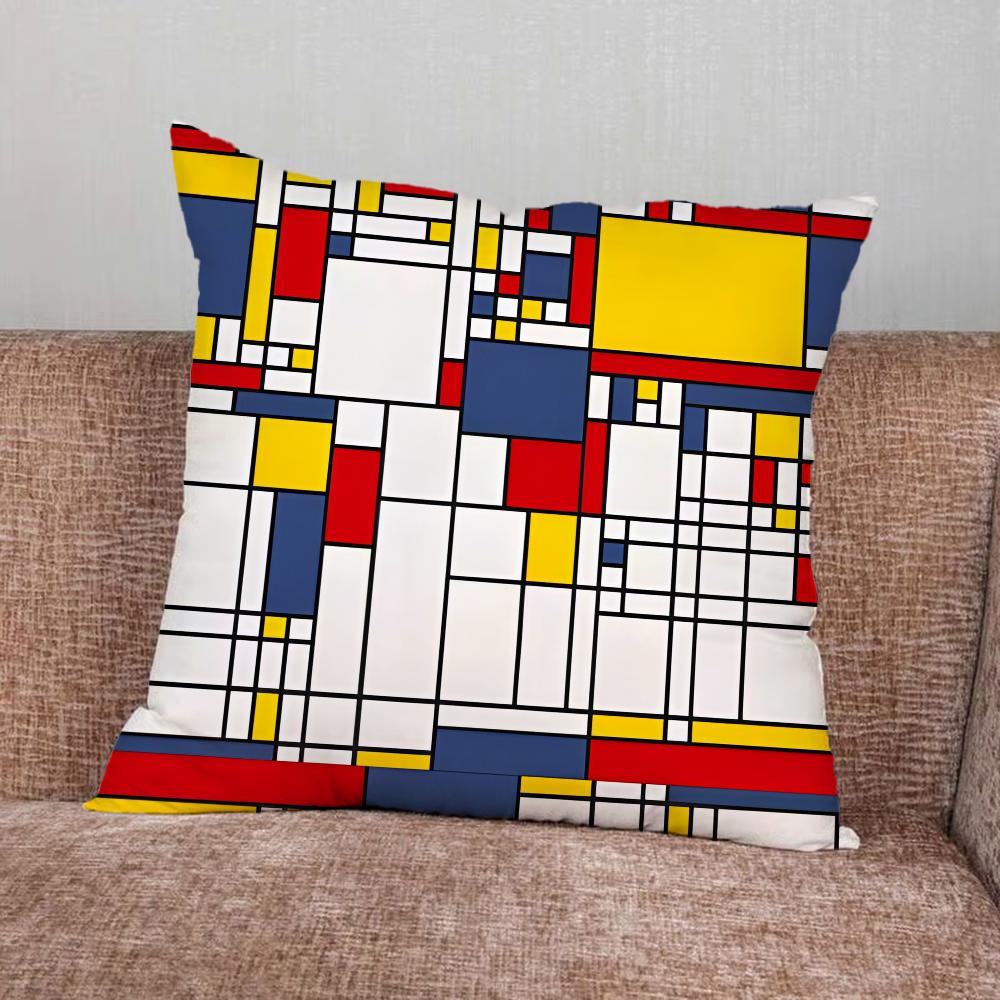 Mondrian Color Square Art Pillow Case For Home Bedroom Car Office Decoration Living Room Sofa Cushion Cover Suitable