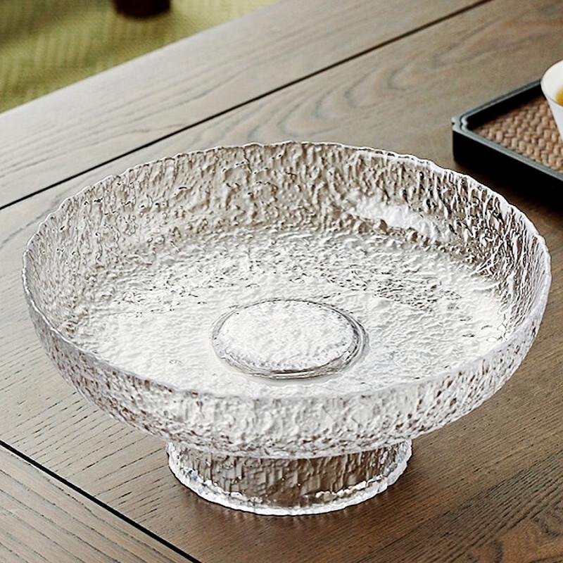 Youde Japanese Style Hammered Glass Fruit Plate Set (Gold Rim)