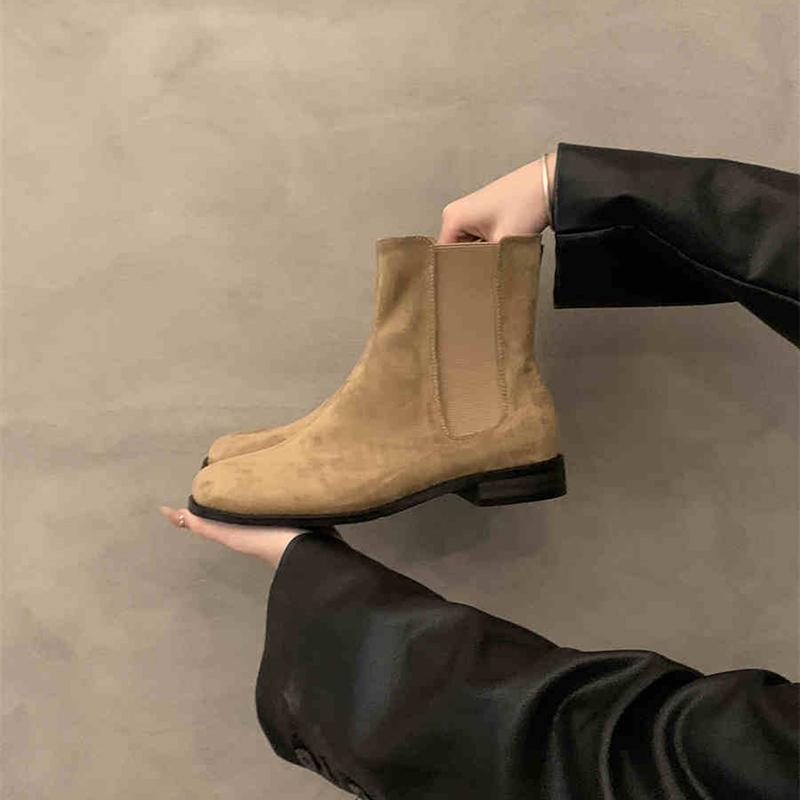 

Дизайнерские женские ботильоны с квадратным носком, модные туфли без застежек, весна-осень, туфли на плоской подошве, лаконичные короткие ботильоны 35