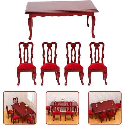 1set Scale Vintage of for Accessories and Miniature Decoration Model/Dollhouse Chair Table Mini Chairs Retro Wooden Dining House Tiny Room Furniture