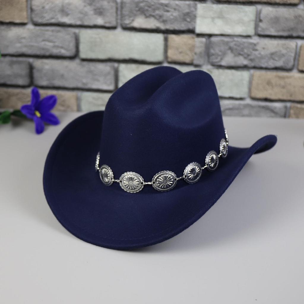 Hochwertiger Retro-Cowboyhut mit Metallkette und großem Schirm