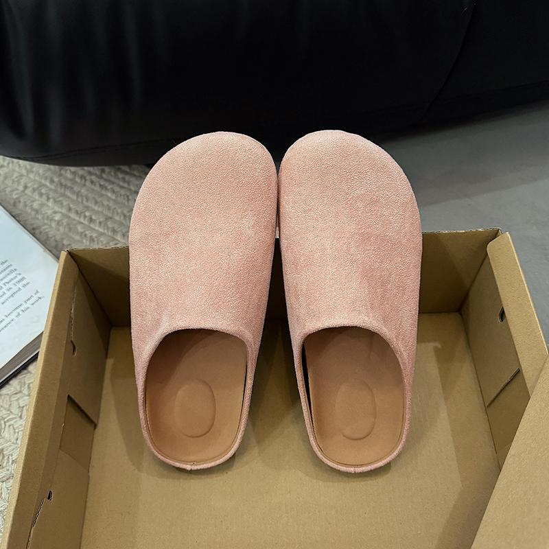 Fashion Spring Round Toe Cork Clogs Slippers for Women Outdoor Cork Footbed Flat Heels Mules Shoes Woman Plus Size Suede Slides Female