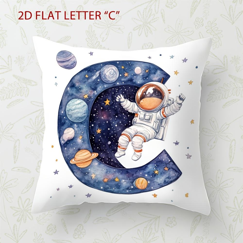 Astronaut Letter Print Pillow Cover Cosmic Space Theme Cushion Cover For Office Sofa Bedroom Living Room Home Decor Galaxy Style