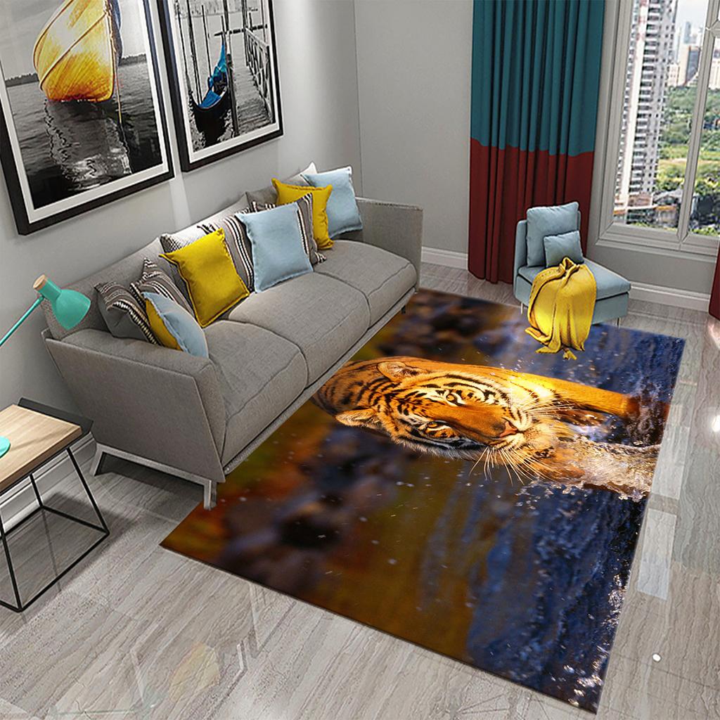 3D Tiger Pattern Carpet Cute Wild Animal Print Large Carpet for Living Room Bathroom Bedroom Entrance Mat Anti-Slip Carpet Decor